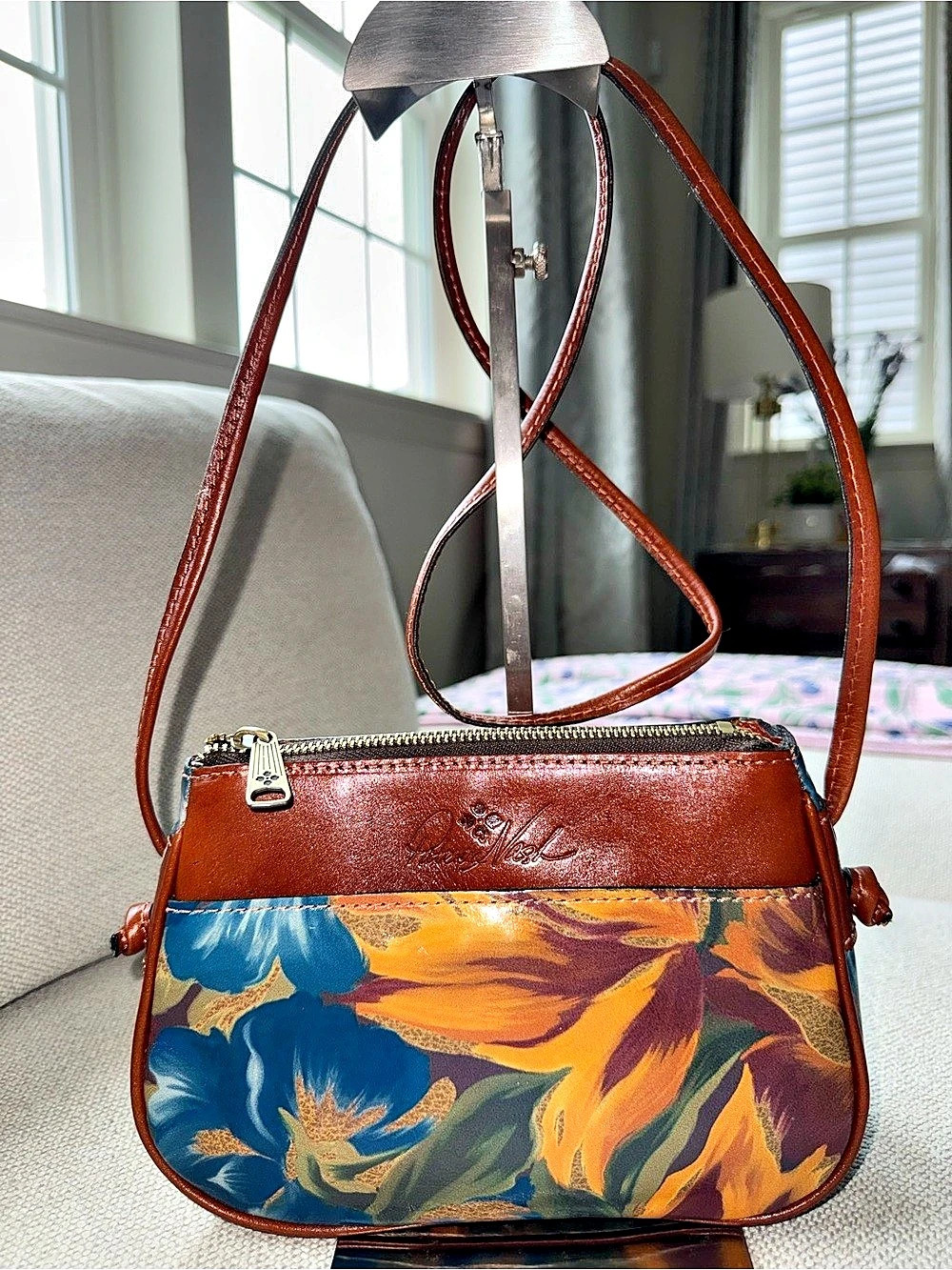 Patricia Nash Venezia Crossbody Floral Bag Brown & Blue